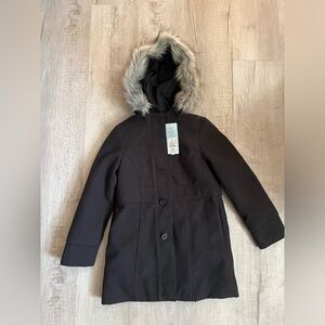 Girls Cat & Jack Coat | Size Small | Girls 6-7| NEW NWT Black Coat with Fur Hood